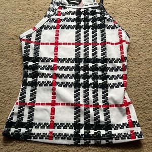 Plaid cami top Red and white and black spaghetti strap shein shirt#shein